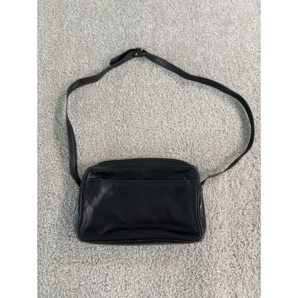 VTG Scuola del Cuoio Florence Italy Black Leather Crossbody Shoulder Bag Purse